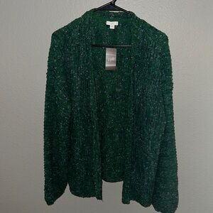 J. Jill Deep Green Open-Front Cardigan